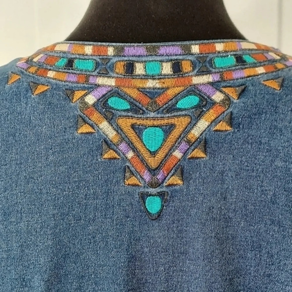Vintage 80's Bob‎ Mackie Wearable Art  Denim Southwestern Embroidered Shacket - Picture 14 of 16